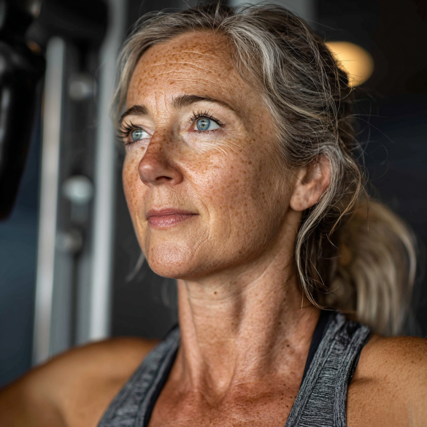 Активна жінка зрілого віку займається йогою